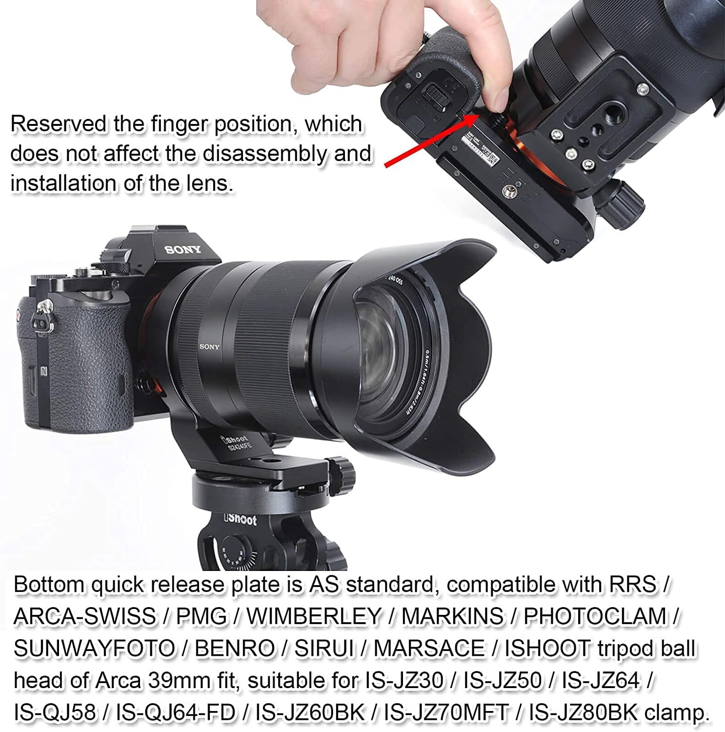 Lens Collar Tripod Mount Ring Support Bracket Holder for Sony FE 24-240mm f/3.5-6.3 OSS, 24-105mm f/4 G OSS, 16-35mm f/2.8 GM, 24-70mm f/2.8 GM, 35mm f/1.4 ZA, 50mm f/1.4 ZA, 85mm f/1.4 GM