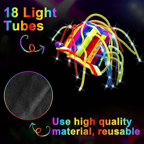 Miniatura 2 de Wesiti 6 piezas LED divertido payaso loco sombrero iluminado bufón que brilla en la oscuridad, sombrero loco Mardi Gras pelo de fideos para adultos