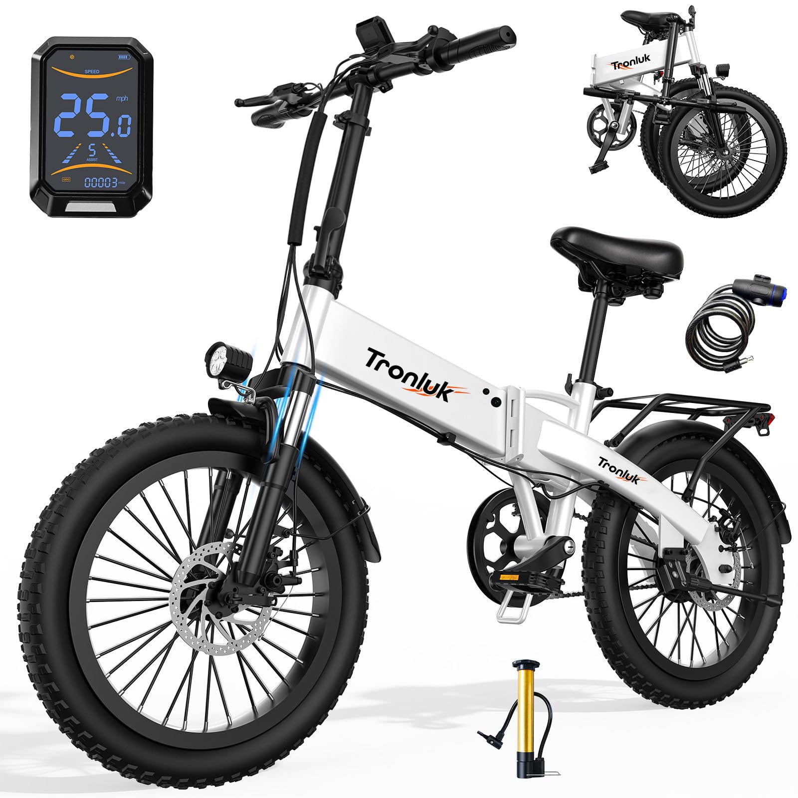 LELEKUAI Electric Bike for Adults and Teens, 520W-1200W Motor, 20-28MPH, 32 Miles Range, 48V 10Ah Battery, 3-Level Pedal Assist, 14" Foldable Mini Electric Bicycle, UL 2849 Certified