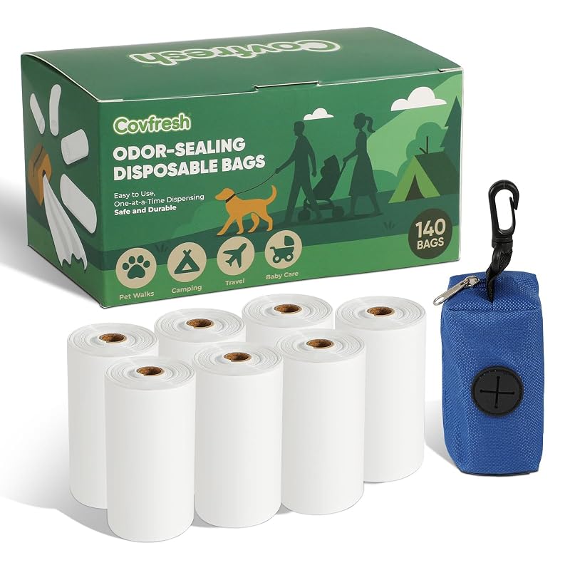 Sacos para Fezes de Cães com Controle de Odor e Dispensador Covfresh, 140 unidades
