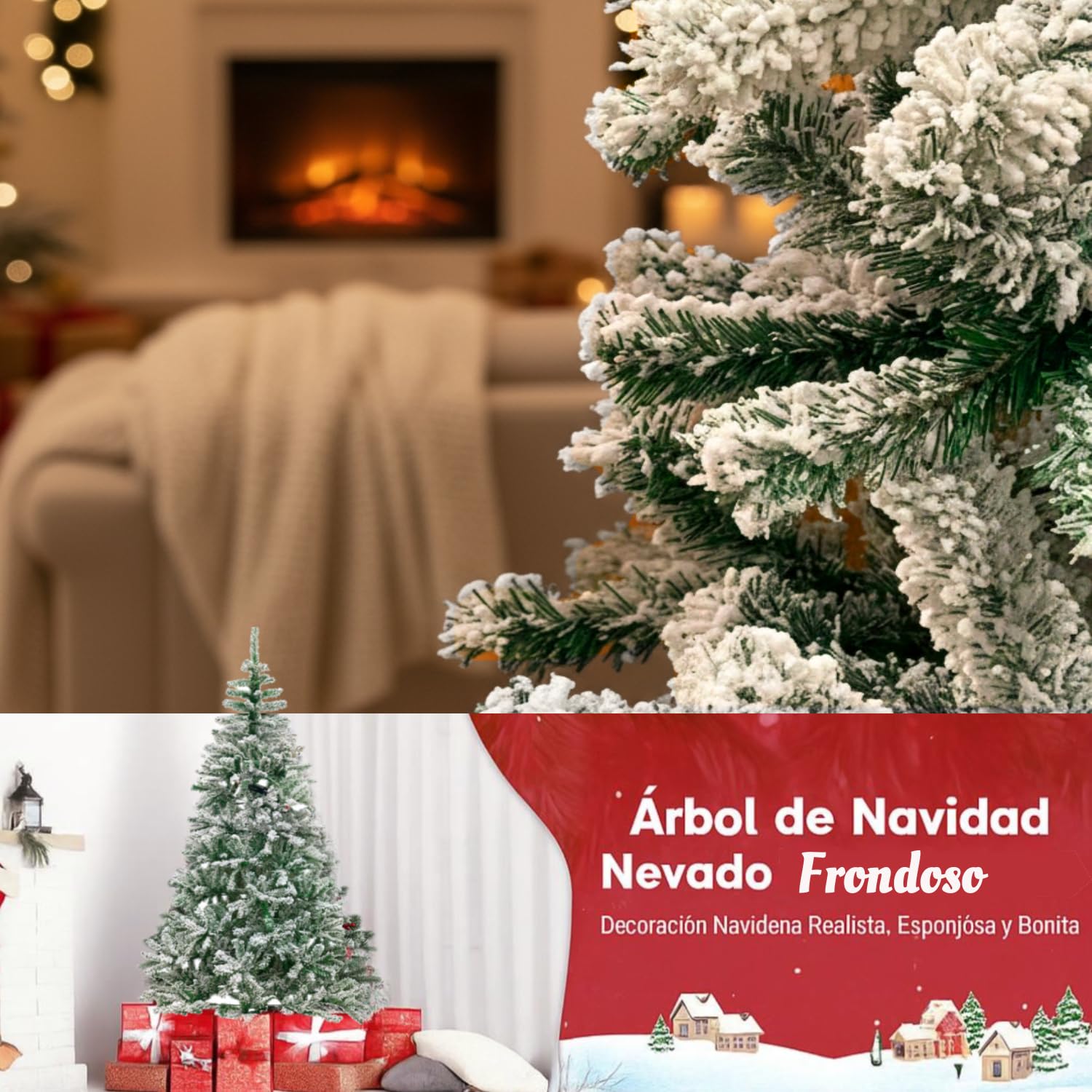 Árbol de Navidad Artificial Material PVC Soporte de Metal 150/180/210/240cm (Nevado, 150CM)
