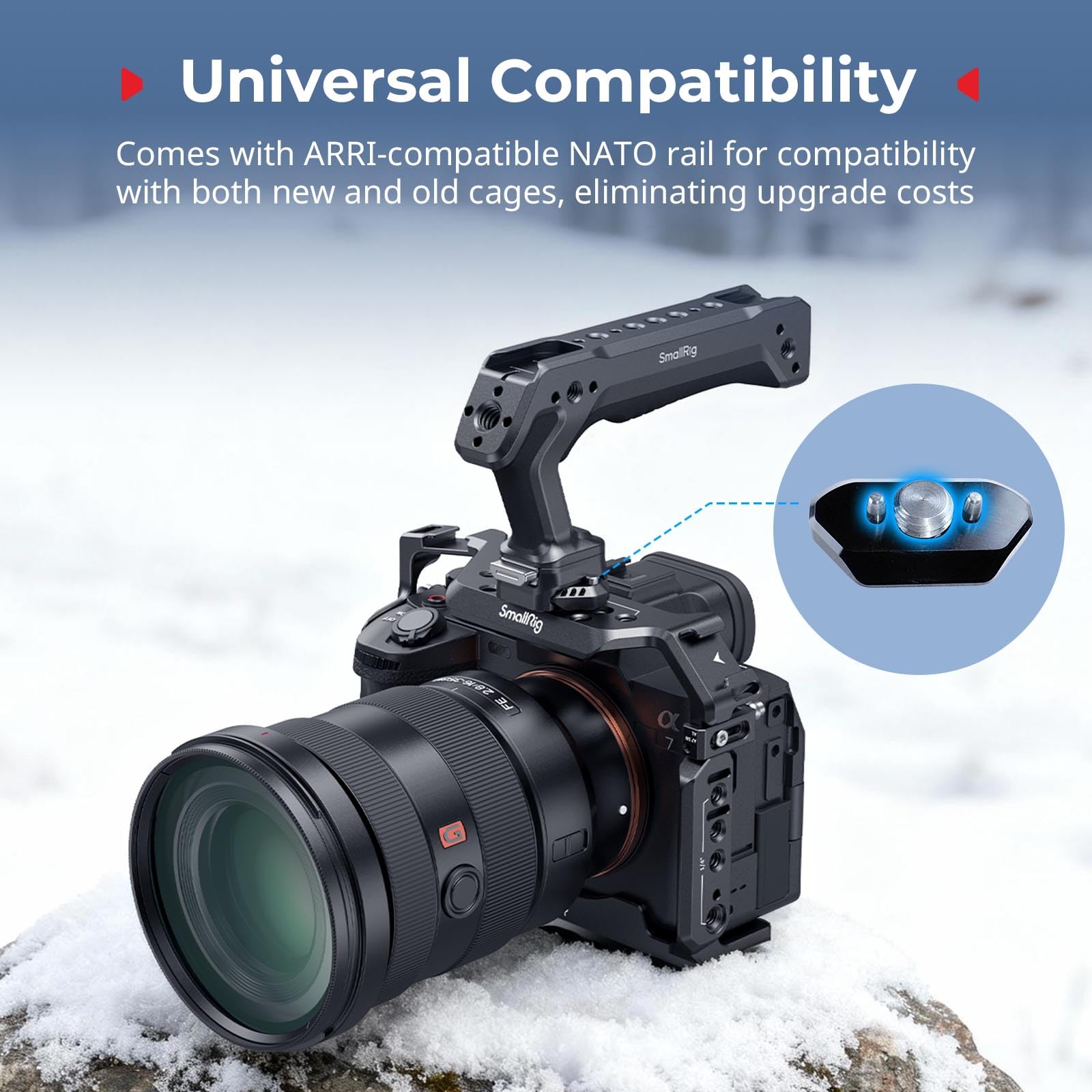 SMALLRIG Top Handle Obergriff, Zweiwege und Kompatible QR-Slide-NATO-Schiene für ARRI mit 1/4"-20-Schraube, Ergonomisches Design, 15kg max Tragkraft, Mehrere Integrierte Befestigungspunkte – 5632
