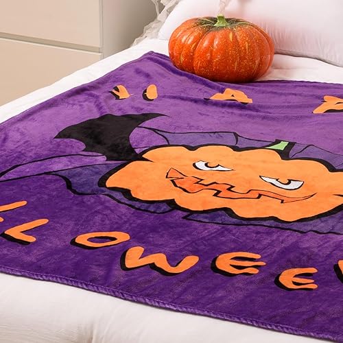 Miniatura 5 de Vessia Manta de Halloween para adultos y niños, manta de calabaza púrpura para sofá, cama, 300GSM linda manta divertida de dibujos animados, regalo