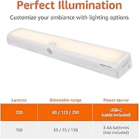 Vista 3 de Yaxa Basics Barra de luz LED USB/funciona con pilas, sensor de movimiento giratorio, luces adhesivas, 250 lúmenes, 12 pulgadas, iluminación debajo