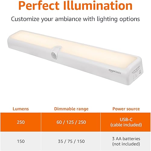 Miniatura 3 de Tienda Basics Barra de luz LED USBfunciona con pilas, sensor de movimiento giratorio, luces adhesivas, 250 lúmenes, 12 pulgadas, iluminación debajo