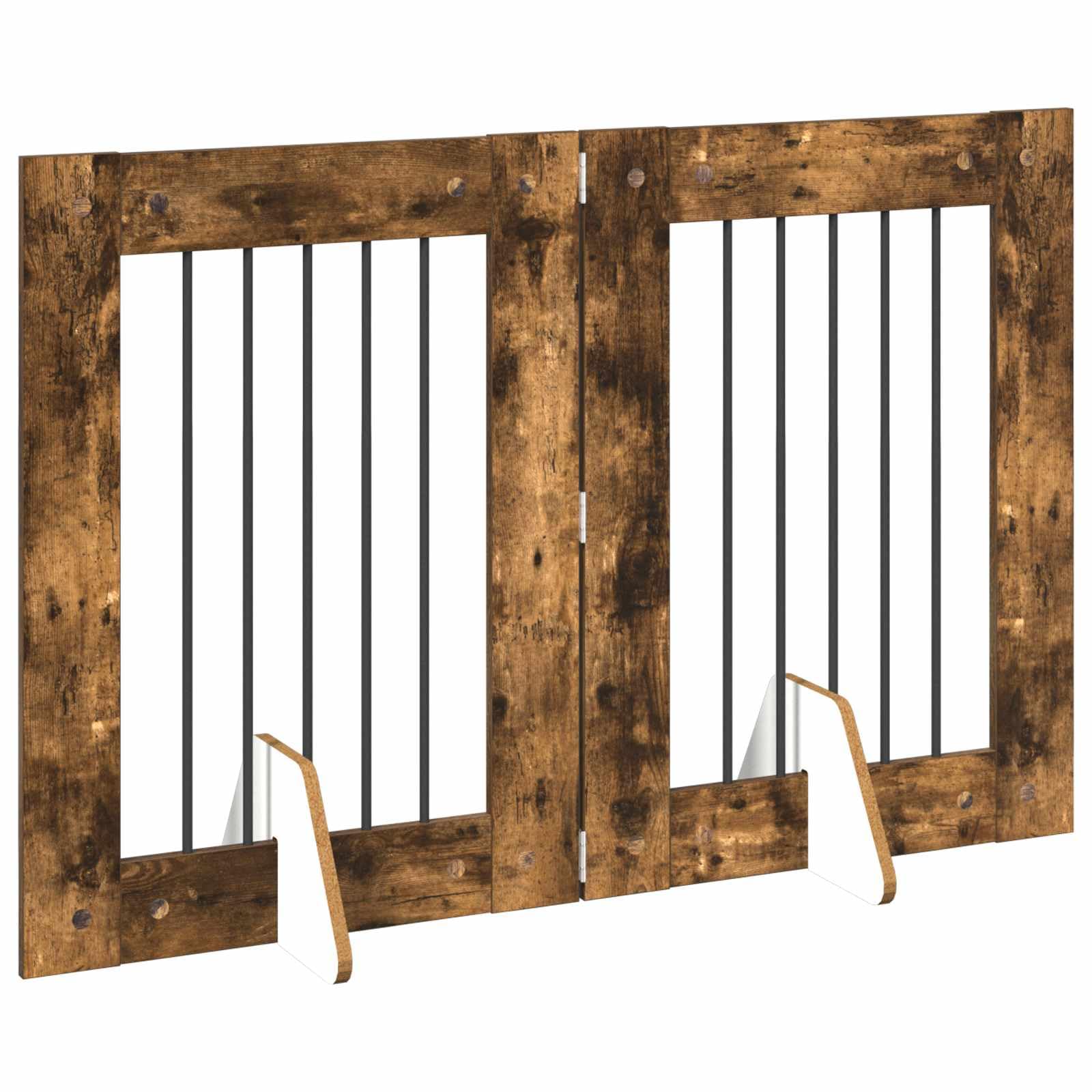 Portería para perros con soporte, 2 piezas de roble ahumado, 60 x 80 cm, plegable, de metal, para el patio, para cachorros, seguridad y protección flexible en el salón