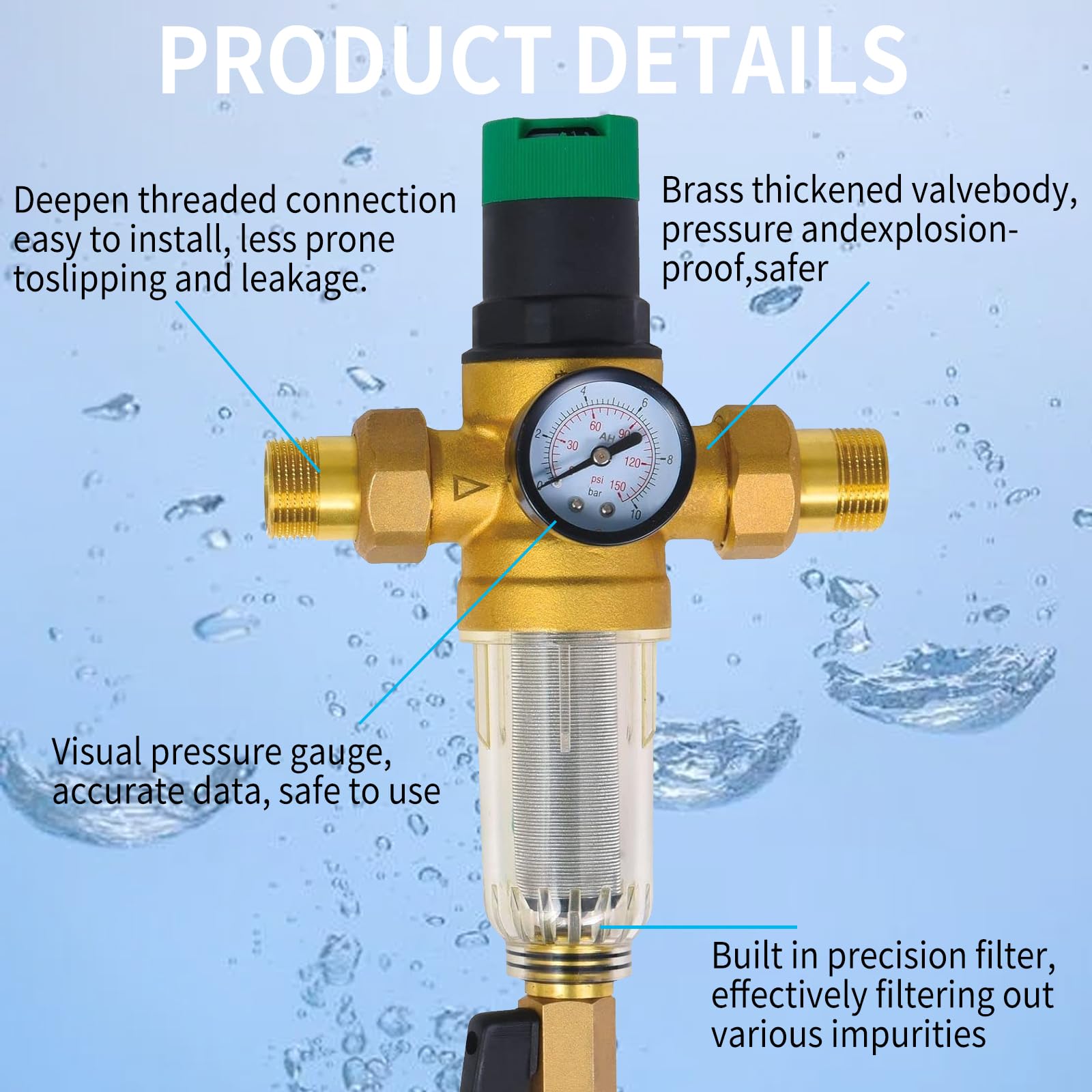 Riduttore Di Pressione Acqua 1" DN25 In Ottone - Con Filtro E Manometro, Per Casa, Giardino E Industria - Foto 8