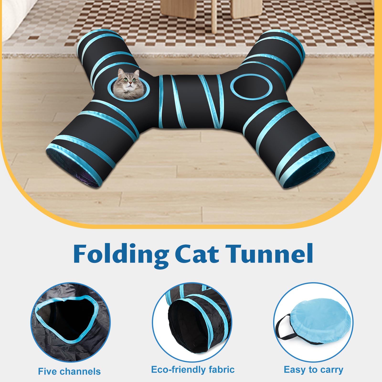 Set de 39 Piezas para Gatos con Túnel, Palo Divertido, Ratones, Hierba Gatera, Bolas, Campanas, Tumbler y Peces