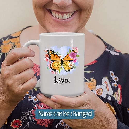 Miniatura 2 de Customized Butterfly Ceramic Mug Present for Friends - Personalized Butterfly Tea Cup with Name - Custom Floral Butterfly Mug for Butterfly Lover -