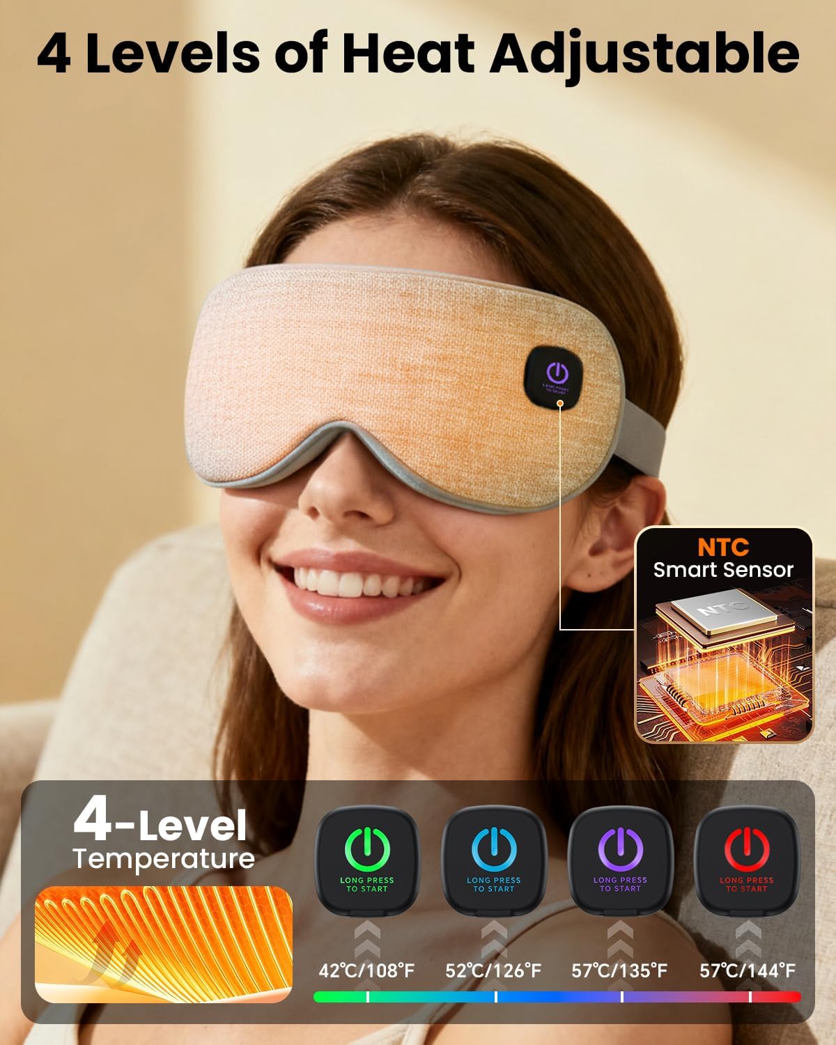 heated eye mask - cordless eye mask for dry eyes, eye relief, improved sleep, 4 temperature, washable eye heating pad for travel and with replaceable shell, gifts for women blue