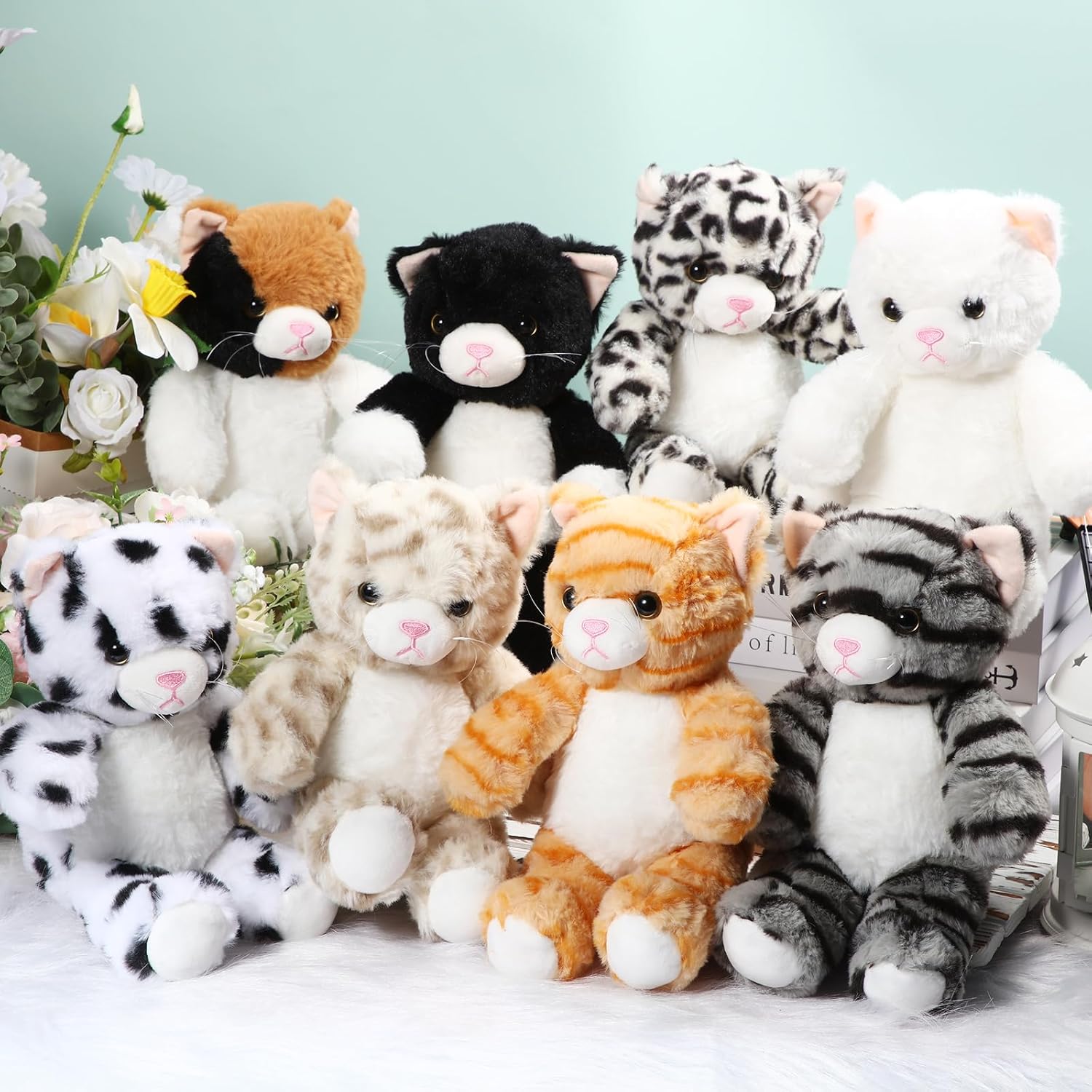 Libima 8 Pcs 8 Inch Cat Stuffed Animals Bulk Cute Kittens Plush Toys Cat Theme Party Favors Birthday Gift Pet Party Favors Christmas Stuffers Pet Toys Decoration(Sitting)