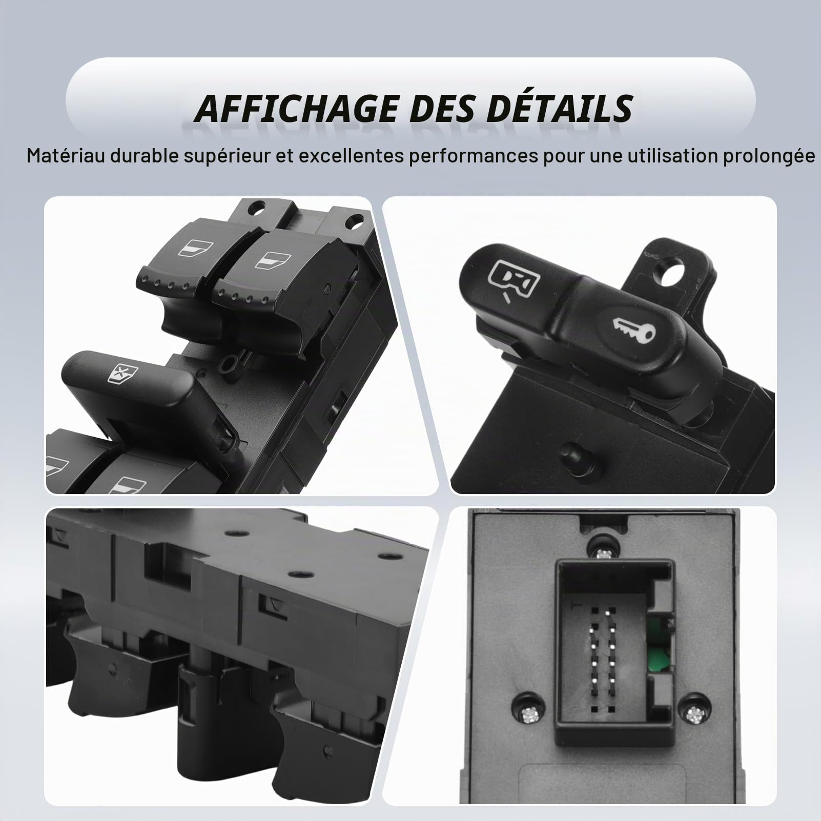 Interrupteur lève-vitre pour Golf, Je.tta, Bora MK4, Passat B5/B5.5 | pour Leon Toledo, électrique gauche à 9 broches avec plaque noire, 1J4959857, 1J4959857B, 1J4959857D, 3B1867171E