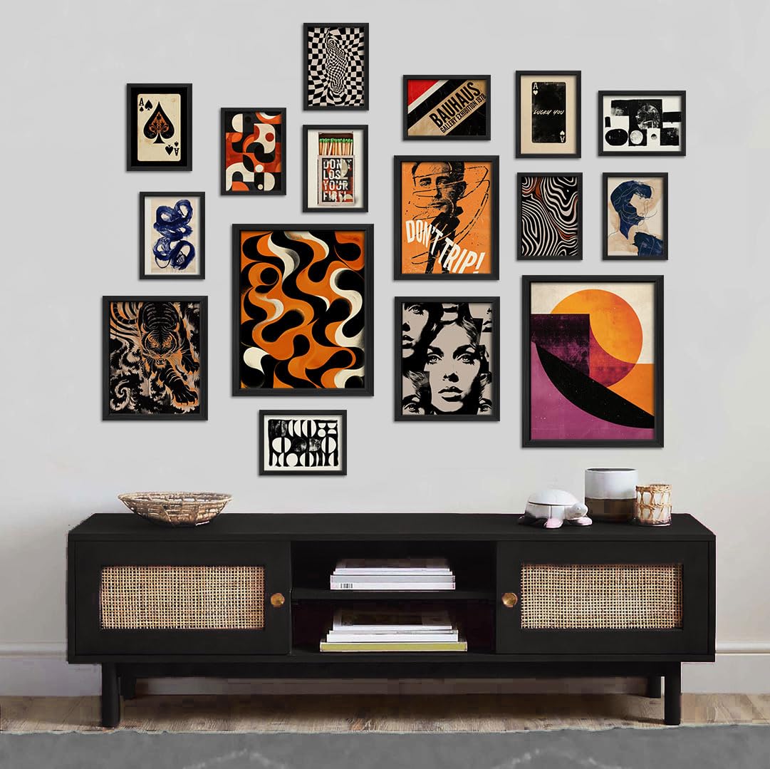 ANERZA 16 PCS Retro 70s Wall Art Decor, Eclectic Vintage