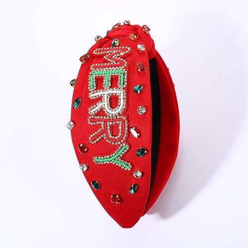Miniatura 6 de NVENF Diadema de Navidad para mujer, diadema de Navidad con adornos de perlas de cristal, diadema anudada con nudo superior ancho, accesorios para