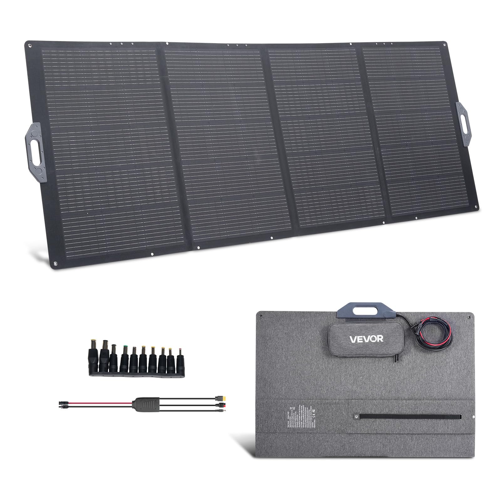 VEVOR Faltbares Solarpanel 400 W, Tragbares Solarladegerät 24% Hocheffizienz, Monokristallines Solarmodul mit MC4-Ausgang & 10-in-1-DC-Adapter, IP67, für Powerstations, Camping, Wandertouren