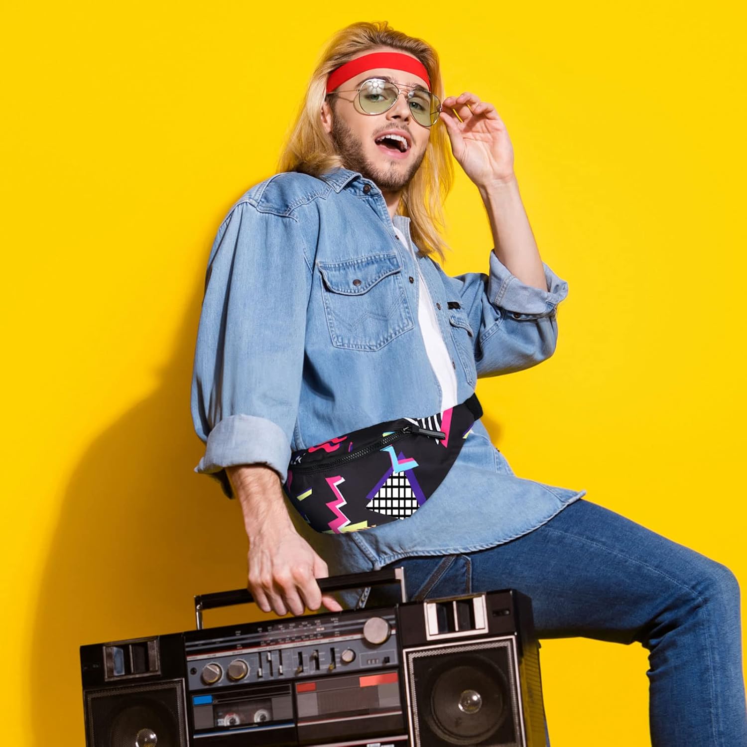 Sotiff 2 Pcs 80s 90s Fanny Pack Retro Waist Packs for Men Women Adjustable Casual Waist Bag Neon Cute Vintage Hiking Belt Bags for Travel Party Festival Hiking(Classic Style) - Image 3