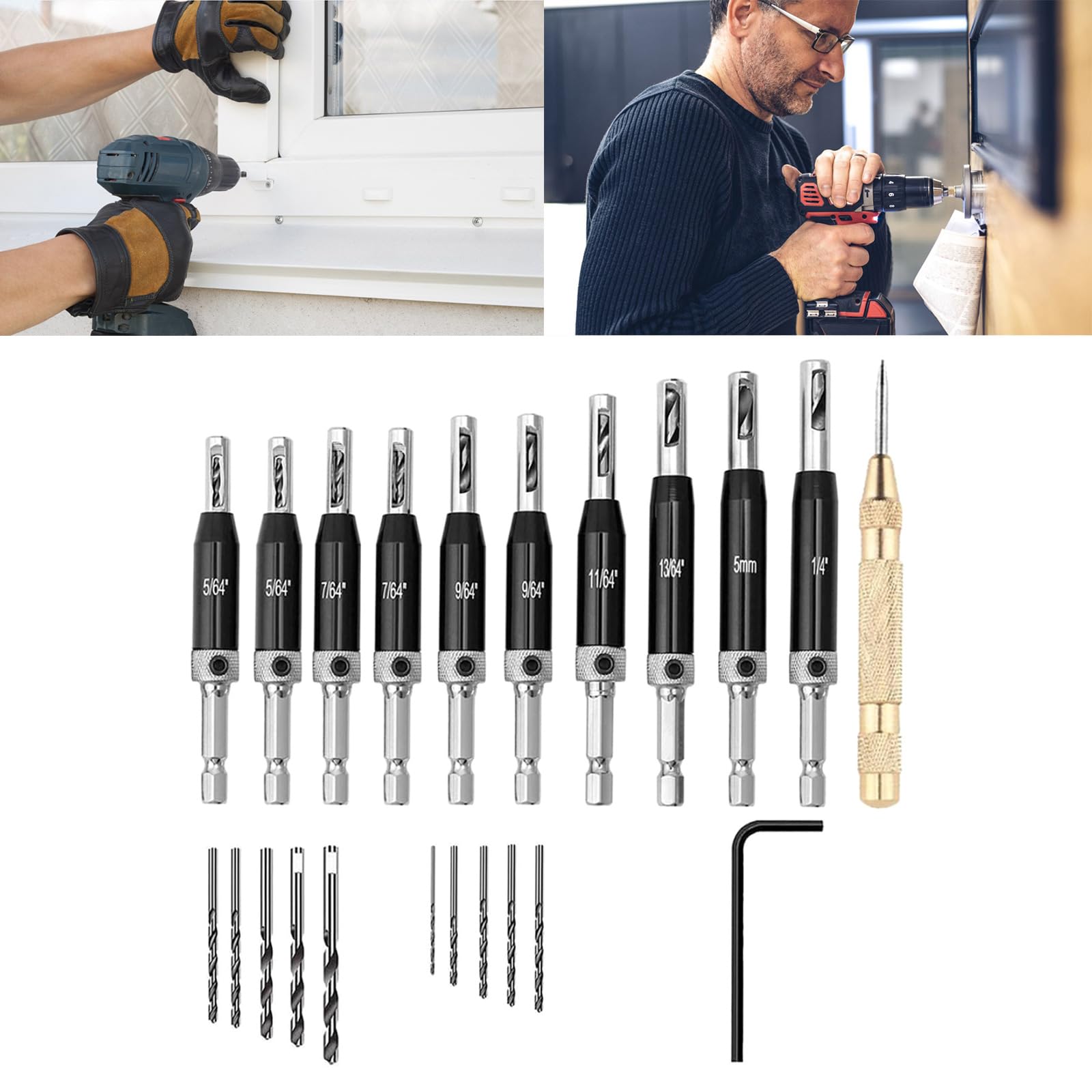 Set di punte per trapano di centraggio ad alta precisione Strumento di perforazione di precisione Lavorazione del legno per la perforazione del legno efficiente e pulito Trapano per la lavorazione del