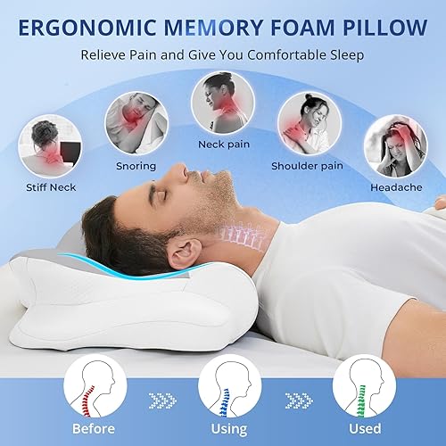 Miniatura 2 de JOLLYVOGUE Almohada cervical para el cuello  Almohada de espuma viscoelástica de contorno para aliviar el dolor de cuello con funda de almohada