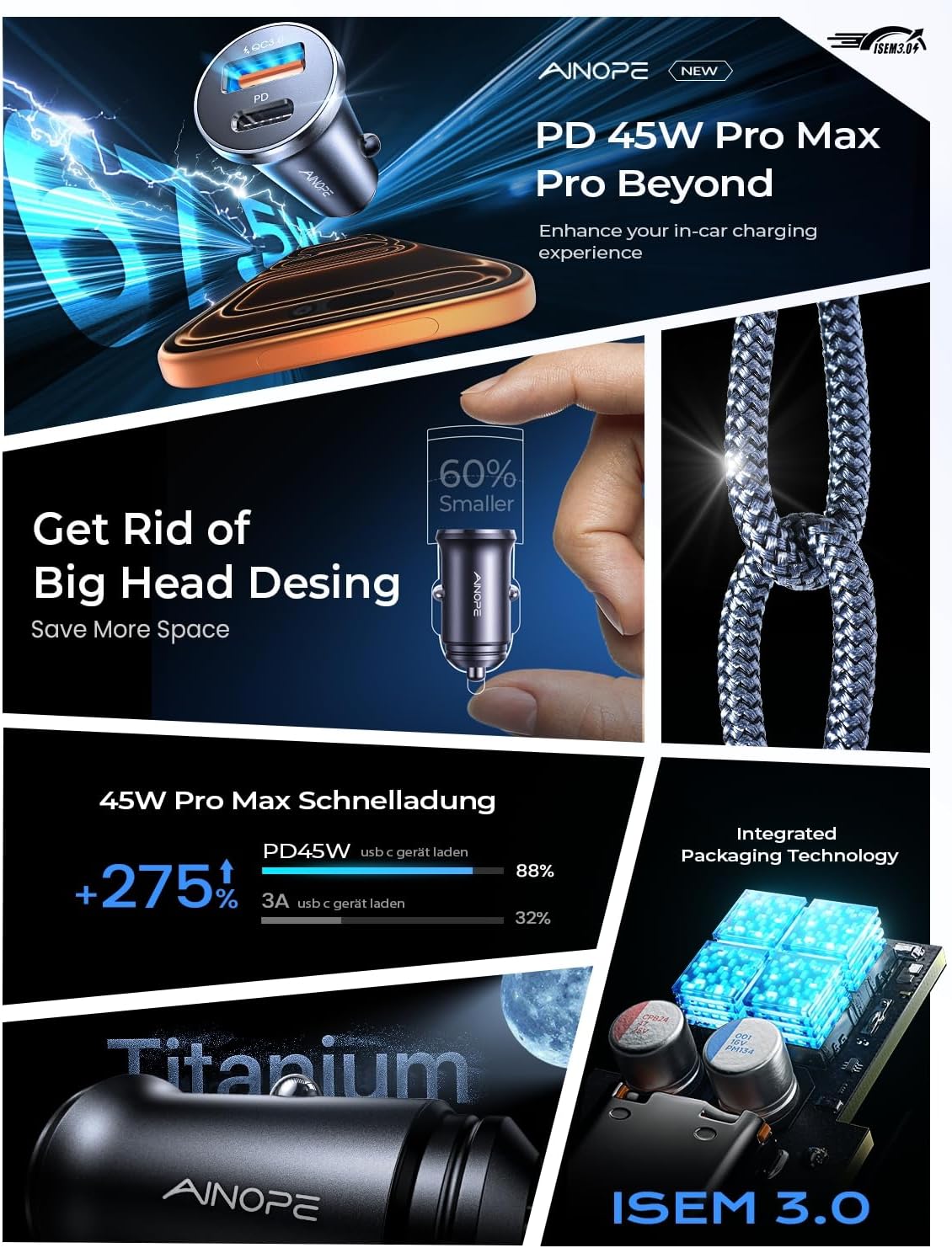 AINOPE 67.5W Car Charger USB C Fast Charge, PD 45W USB C Car Charger Fast Charging【Mini & Metal】 Cigarette Lighter Adapter USB-C Type C Car Charger for iPhone 17 16 15 Pro Max, for Samsung S26 S25 9 71g5D7TrlML. AC SL1500