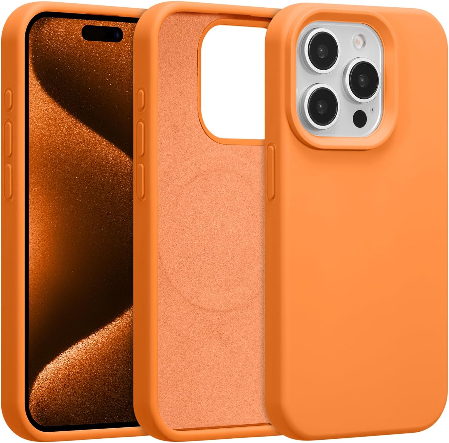 Magnetic for iPhone 13 Pro Case 6.1", Premium Liquid Silicone Case,[Compatible with Magsafe][Soft Anti-Scratch Microfiber Lining],Slim Thin Shockproof Phone Cover-Orange