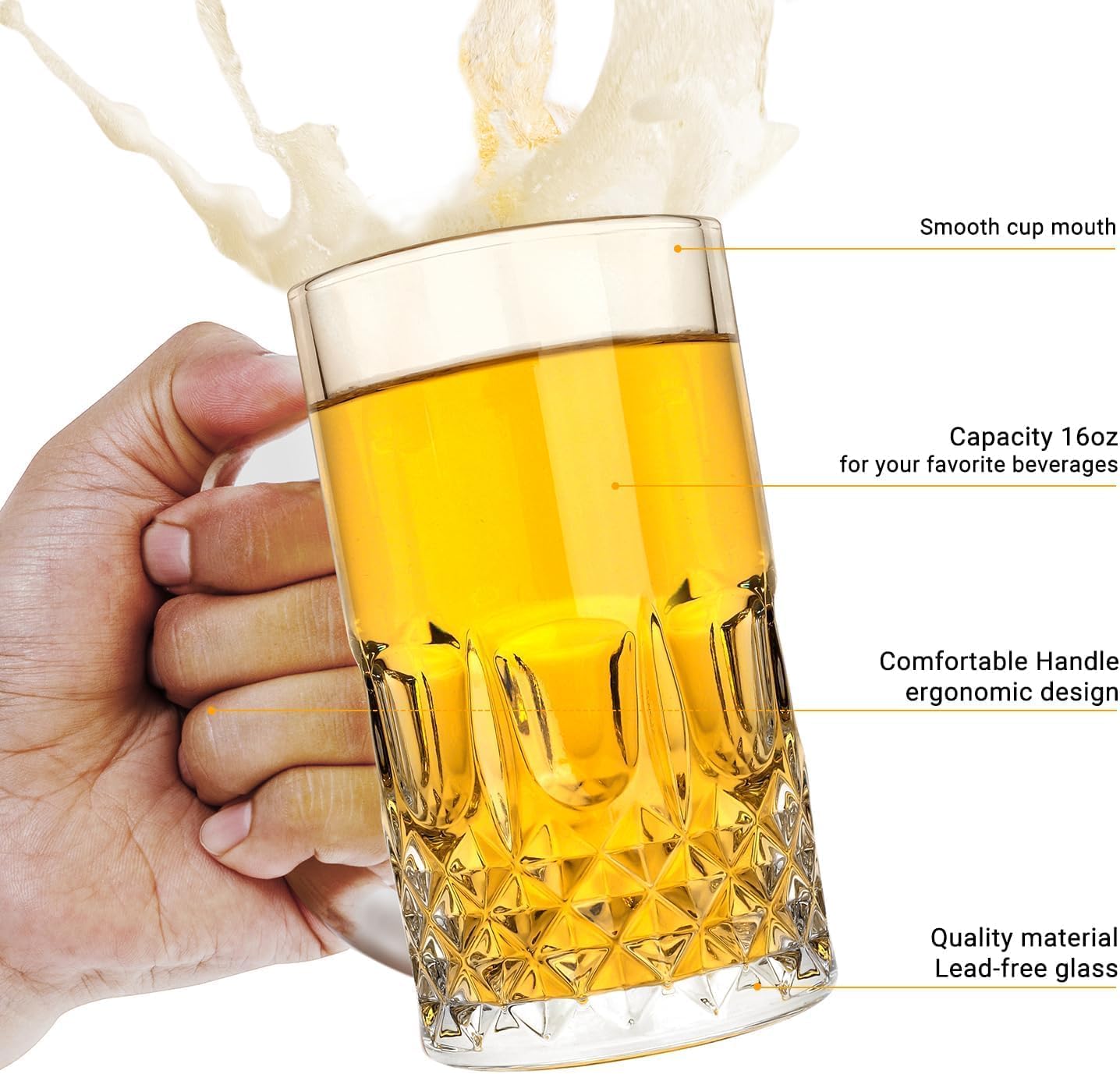 Beer Glass Mugs for Freezer Set of 2 Dimpled Beer Stein Large Drinking Cups