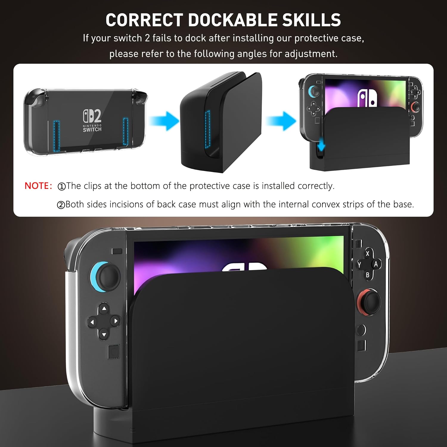 [Improved Version] GLDRAM Case for Nintendo Switch 2 (2025), Dockable Hard Shell PC Protective Cover with Split Design, Anti-Scratch Switch 2 Skin Accessories Protector - Clear Glitter - Image 2