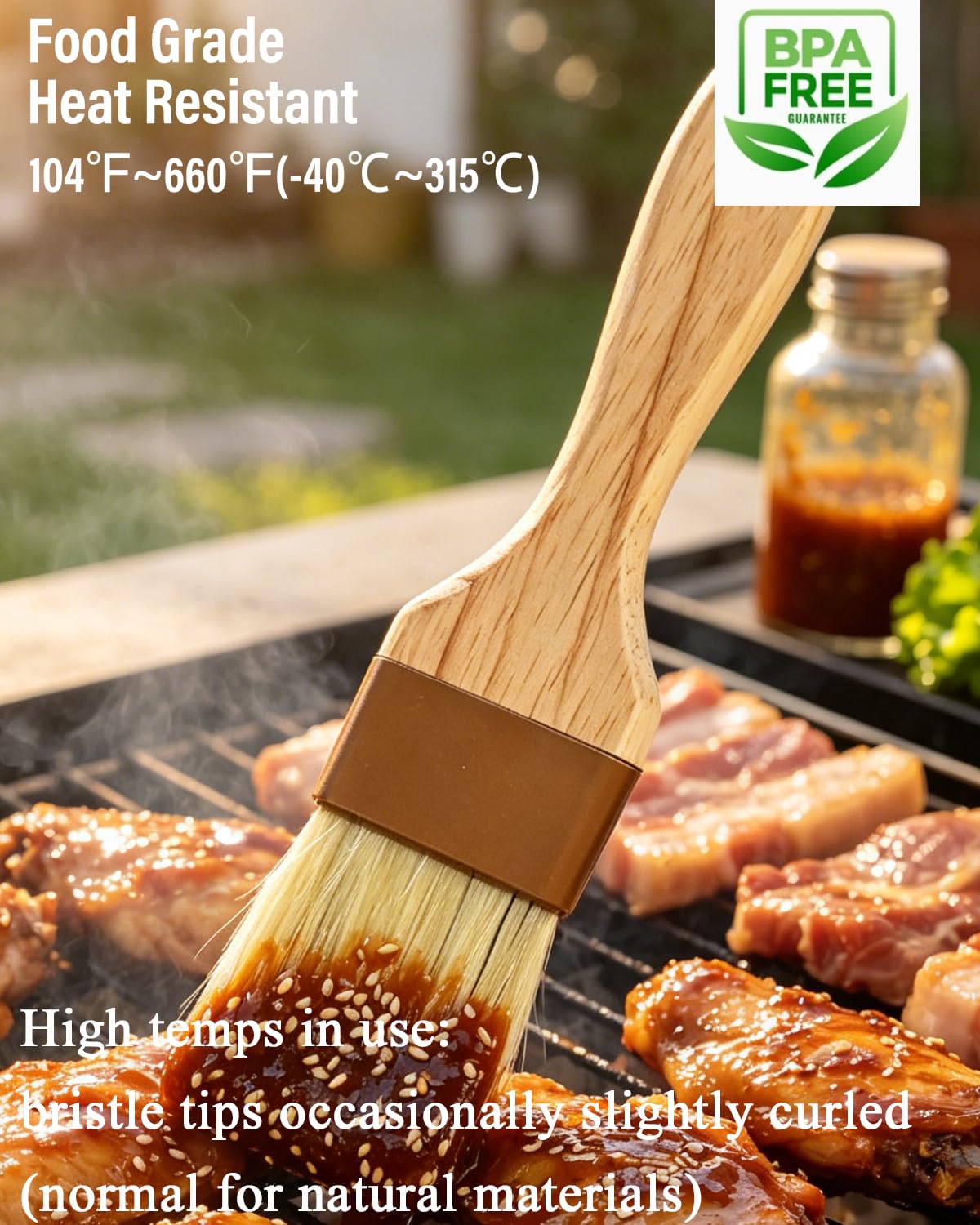 Cepillo de repostería, cepillo para untar de 2 pulgadas, cepillo de repostería de cerdas de jabalí naturales para hornear, cepillo de grado alimenticio, cepillo de cocina resistente al calor para