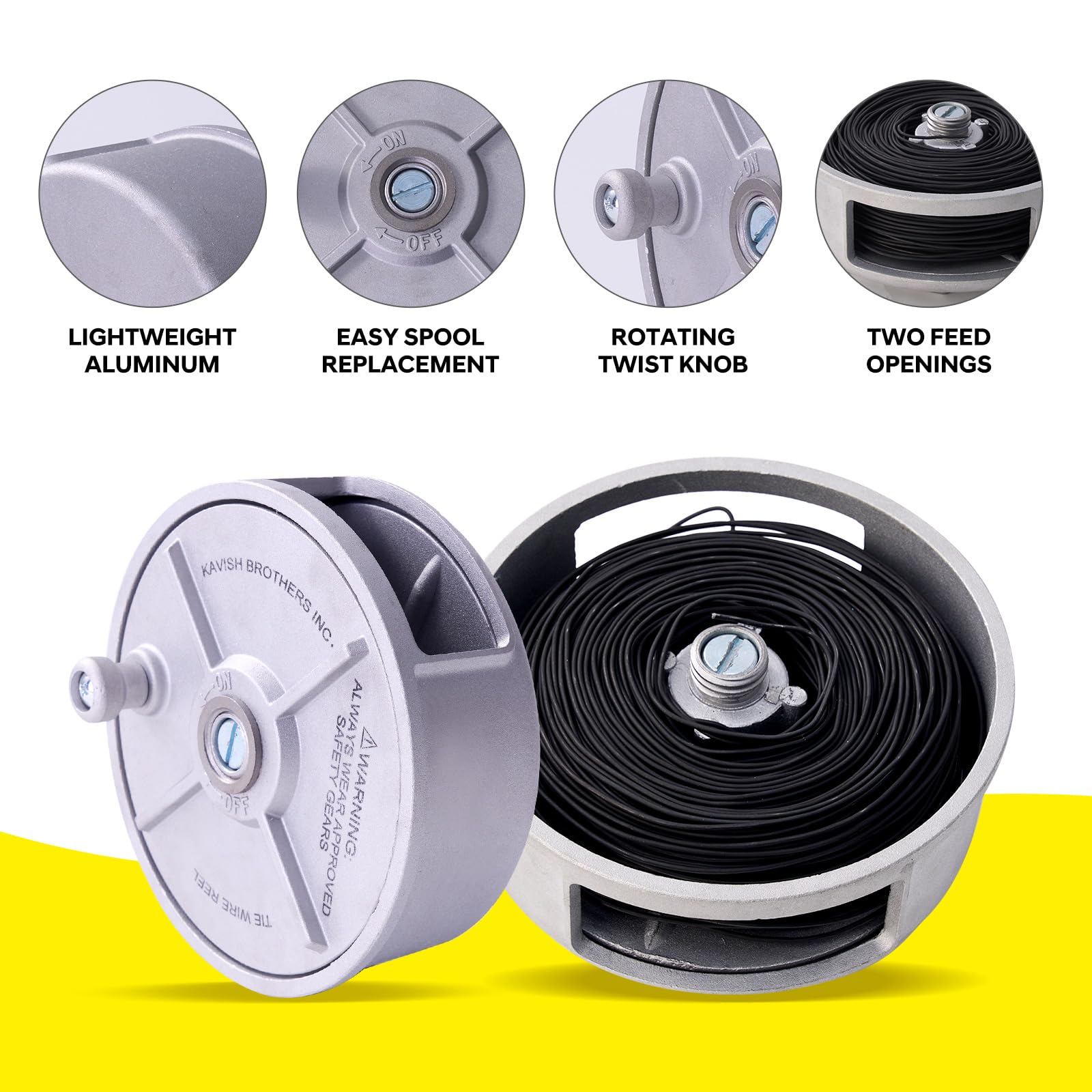 Kavish Aluminum Tie Wire Reel – Lightweight & Ambidextrous For 12-18 Gauge Wire, Smooth Feed Ironworker Tool With Belt Loop & Rewind Knob