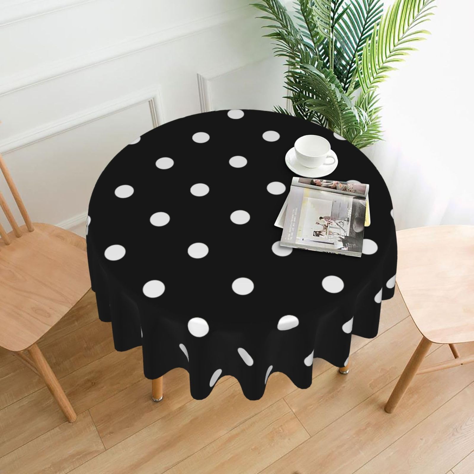 HJFCZH Black And White Polka Dot Prints Round Decorative Tablecloth 60in - High-Grade Polyester Throw for Dinners, Weddings & Everyday Use
