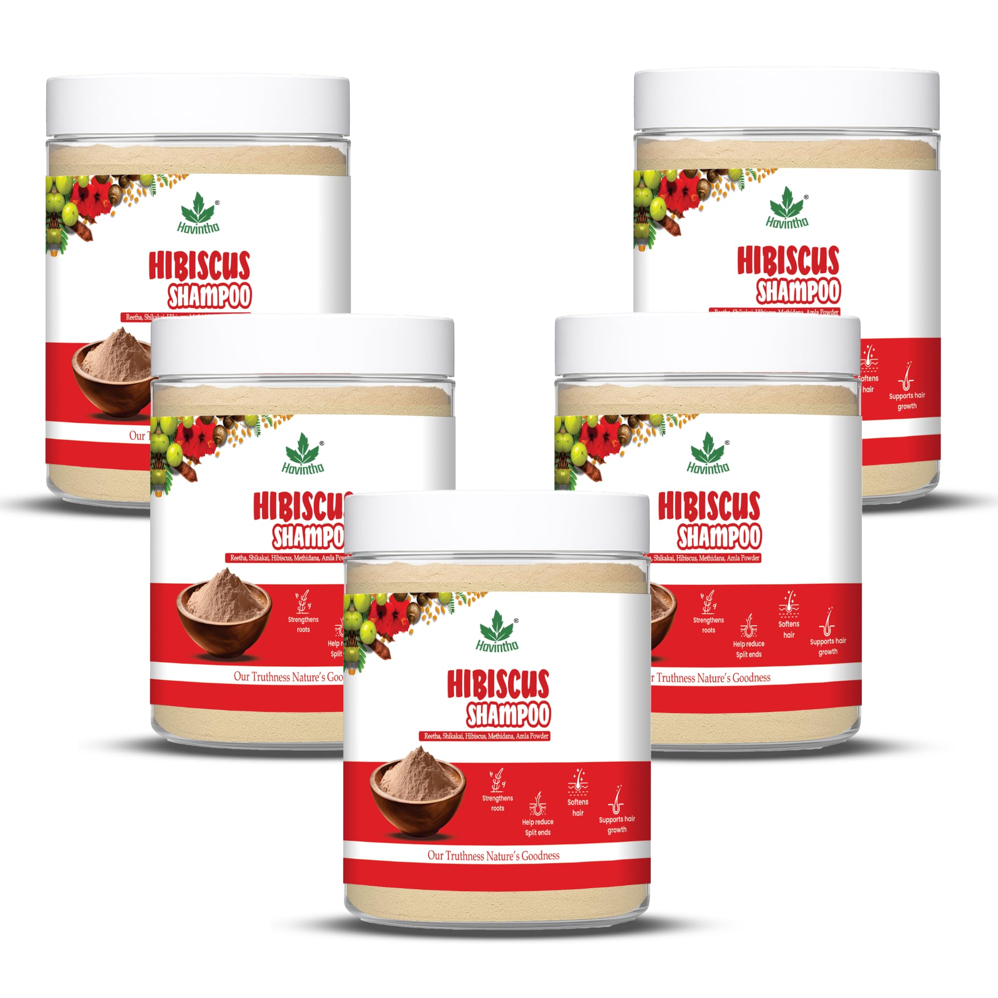 Natural Hair Shampoo With Amla Reetha Shikakai Methi Dana And Hibiscus Powder For Men & Women, Totally Organic | Paraben and Sulphate Free Shampoo - 227gm (Pack of 5)