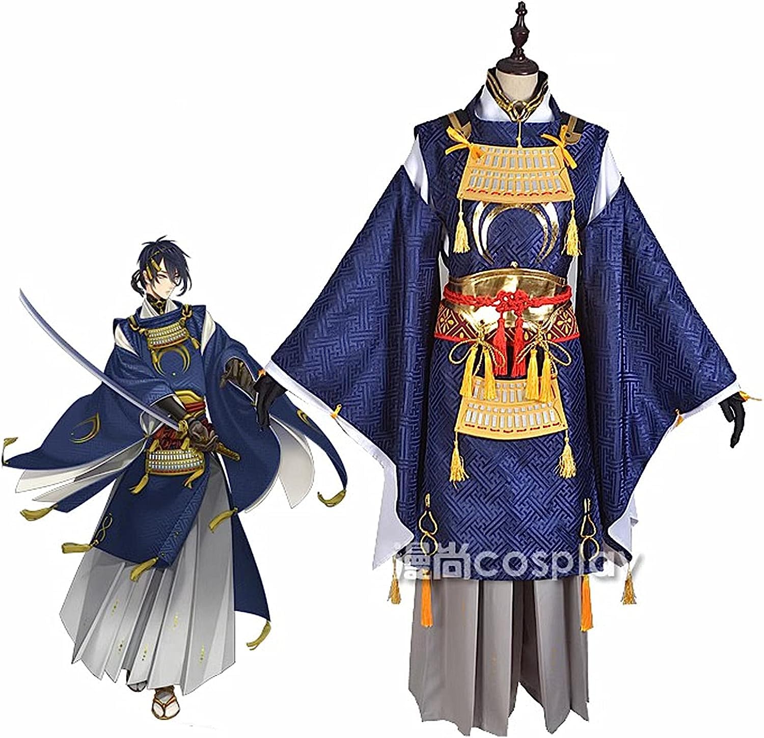 刀剣乱舞　三日月宗近　コスプレ　衣装　コストモ製 送料無料】※改訂版※ とうらぶ風 紗綾形生地着物【紺色】セット 装備