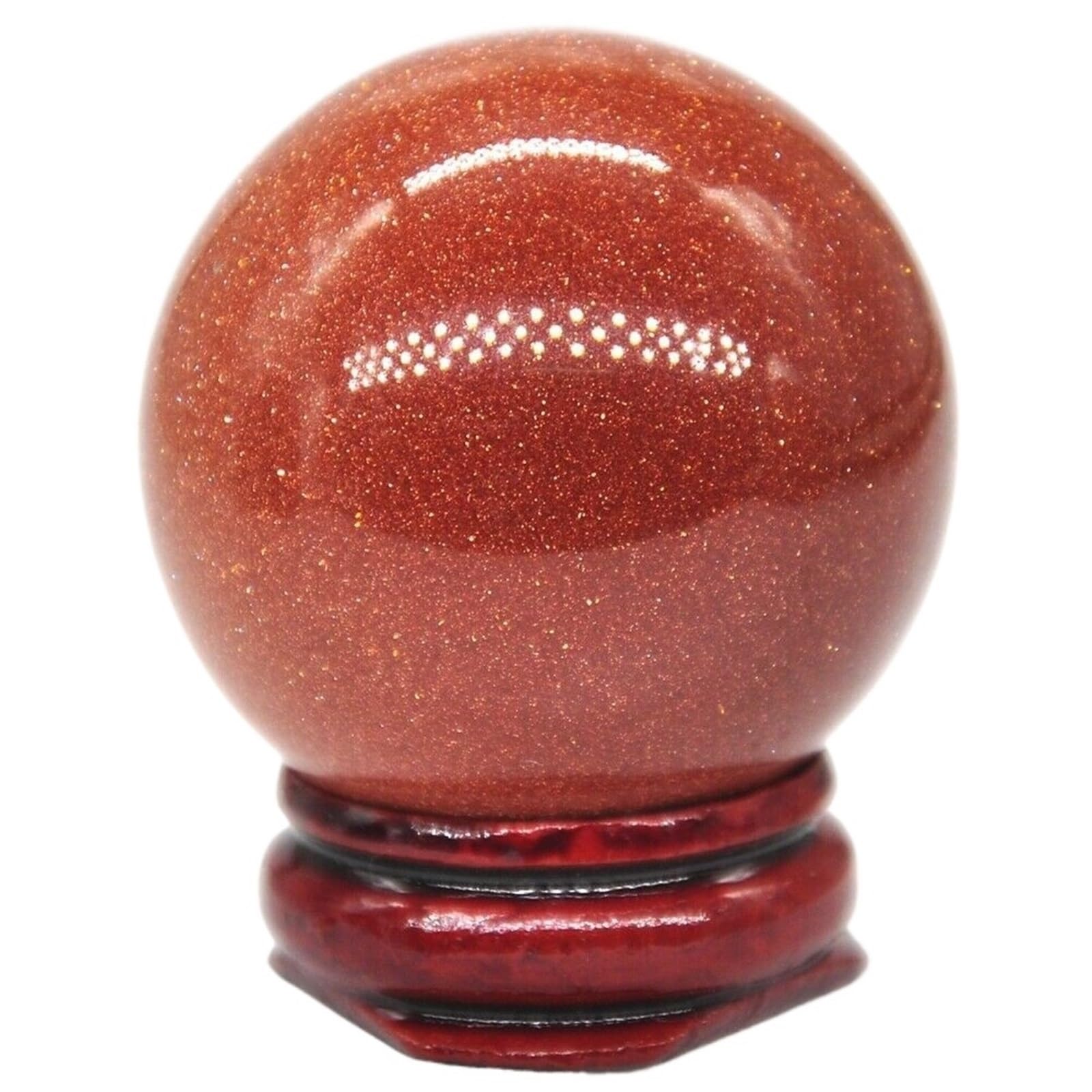 Bolas De Cristal Decorativas decoración cristalina de la Bola del Masaje de la Piedra Preciosa de la Arena roja de Goldstone de 40m m con el Soporte para La Decoración del Hogar, La Meditación
