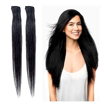 Majik Human Hair Seamless Side Hair Covers Extension for Women and Girls (Set of 2 Pcs, Brown)