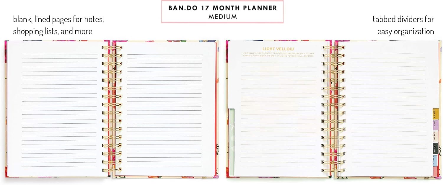 Ban.do 17 Month 2019-2020 Medium Daily Planner with Weekly & Monthly Views, 8" x 6.5", Dated August 2019 - December 2020, Flower Shop