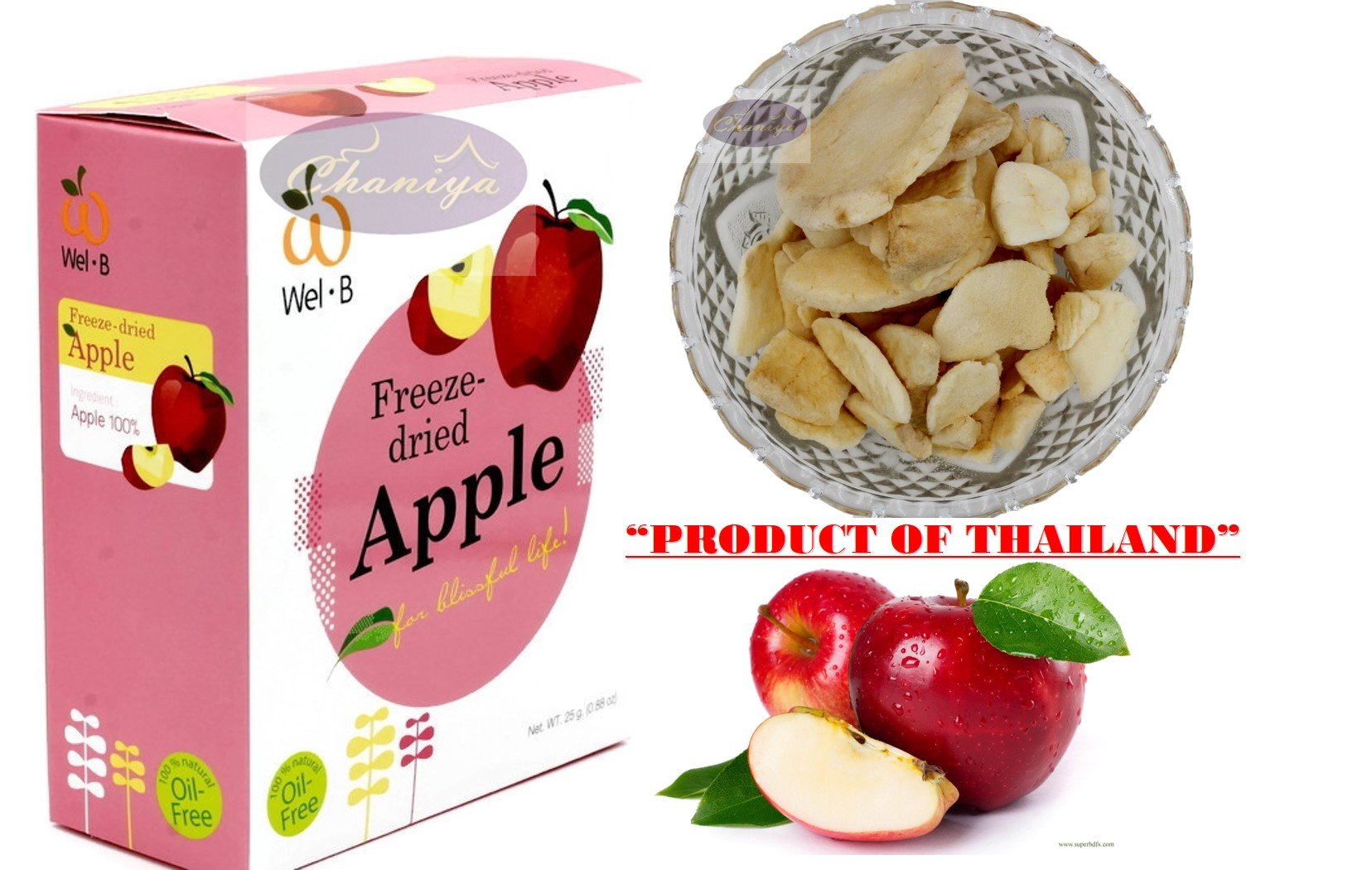 Freeze Dried Fruits Crispy Apple Sweet and Sour Healthy Snack 100% All Natural Oil-Free 25 g. (0.88 Oz)
