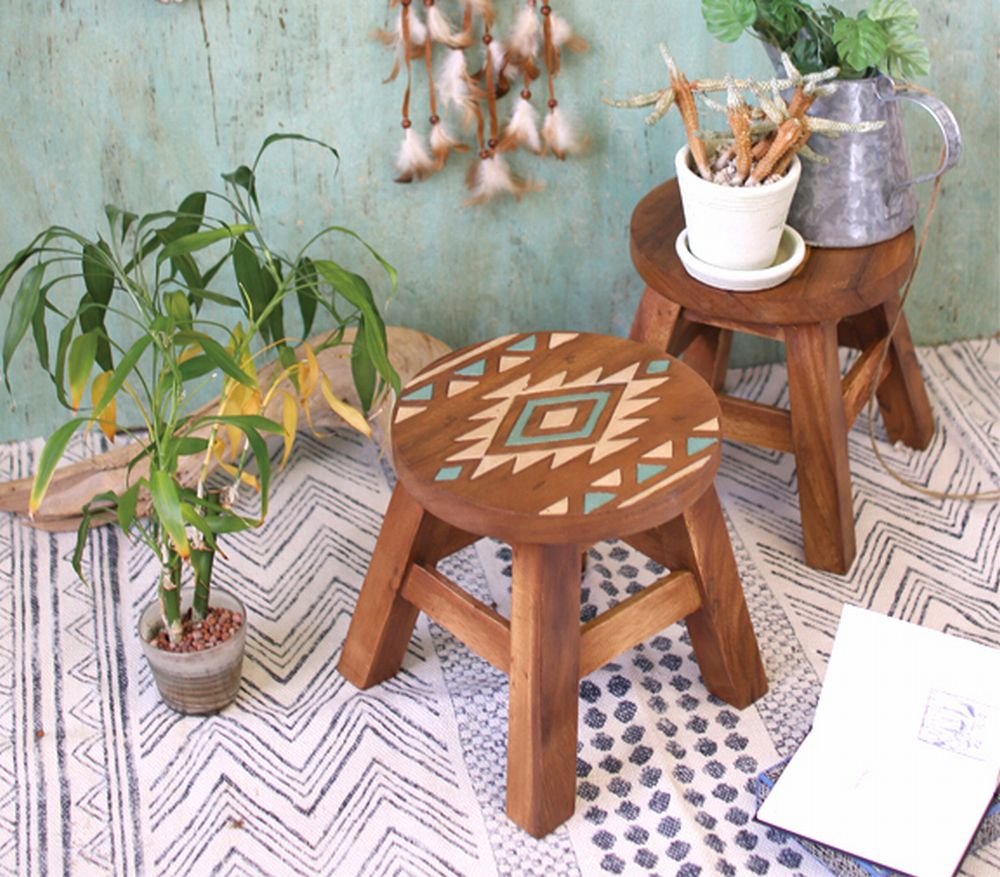 Amazon｜アジアン雑貨/インテリア ☆木製椅子 ラウンドスツール イス
