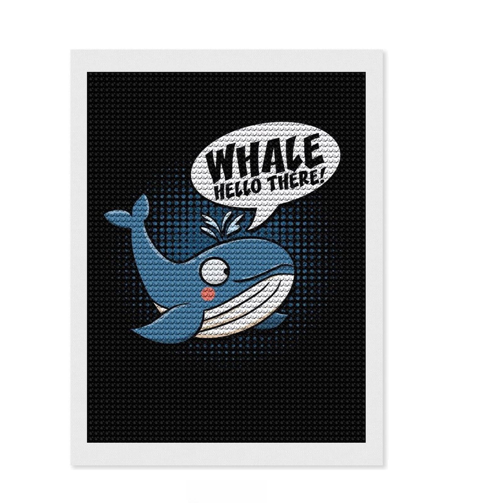 Junmoney Whale Hello There Diamond Art Canvas 12"x16", for Women, Sparkling Round Gems, Gift Idea, Boho Decor, Satisfying Creative Project