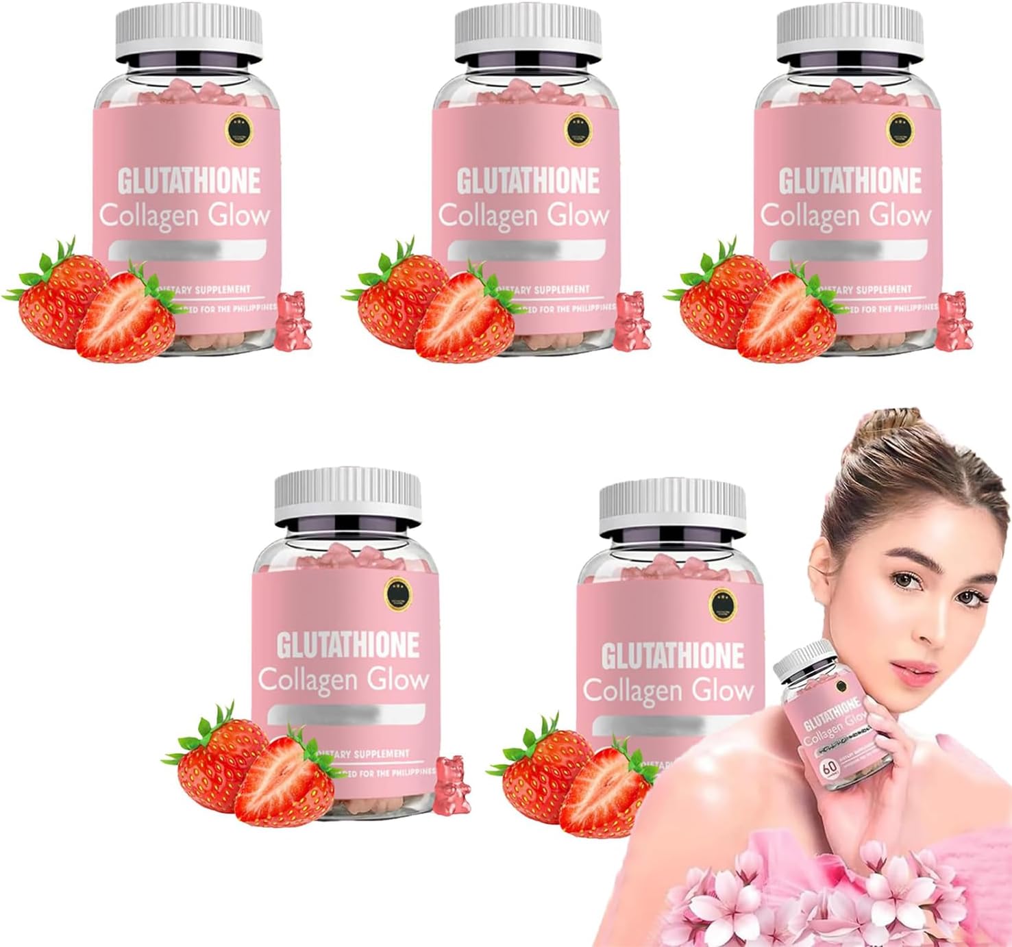 Glutathione Collagen Glow Gummies, Glutathione Collagen Gummies for Women, Glutathione Gummies, Glutathione Collagen Glow, Glutathione Collagen Glow Gummies for Dark Spot (5 Bottles)