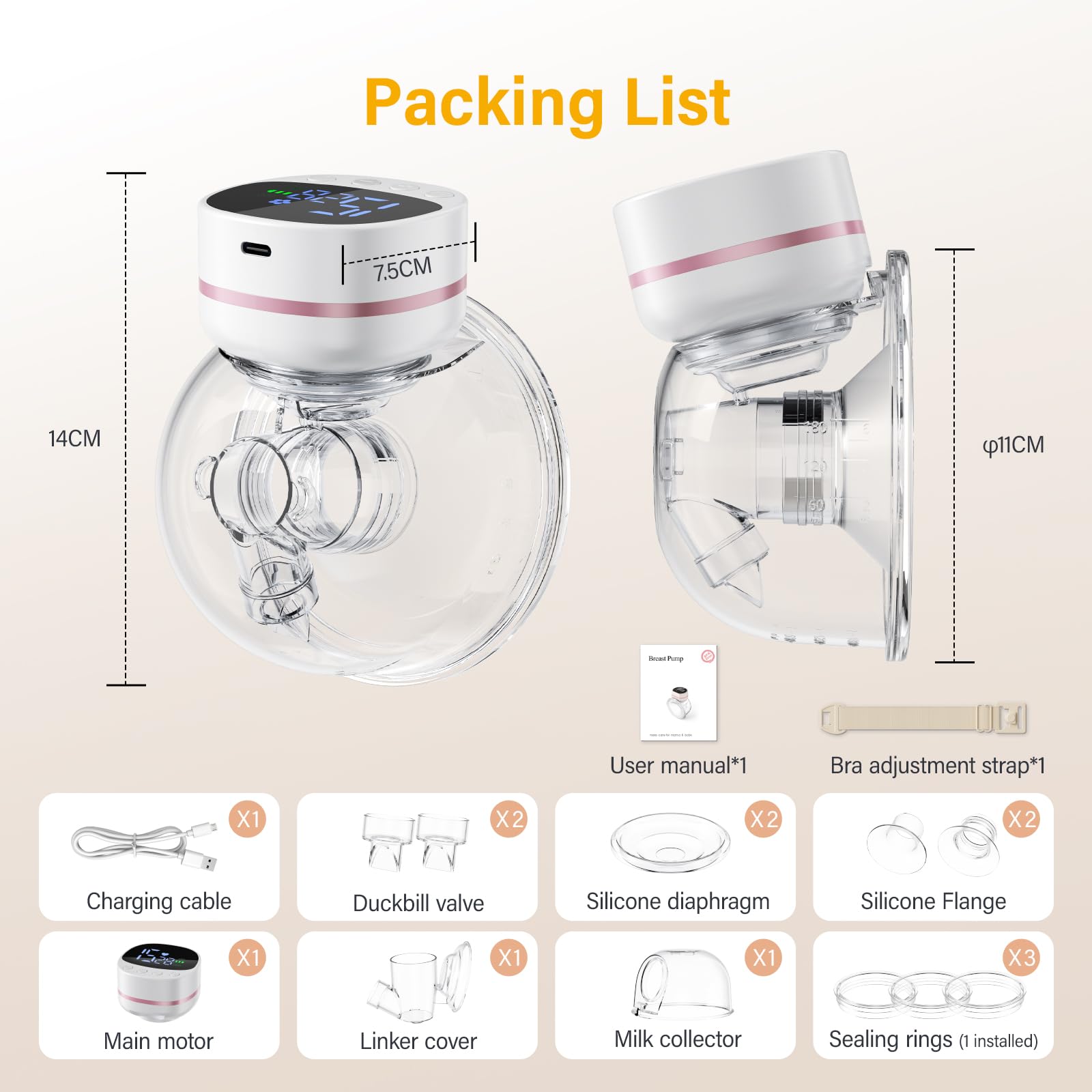 Electric Breast Pump 180ml Wearable Breast Pump Hands Free Breast Pump Portable Cordless Pump with 5 Modes & 15 Levels for Nursing Mums and Working Mothers — view 2