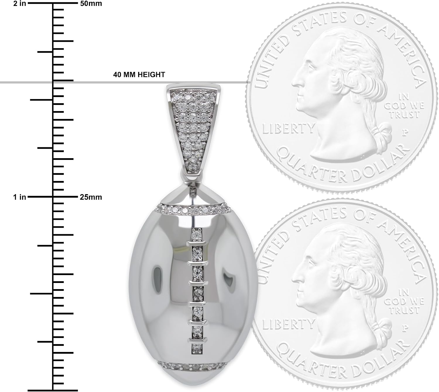 Charm America Silver Football Pendant with Cubic Zirconia Stones - 925 Sterling Silver - Football Pendant - Hiphop Jewelry