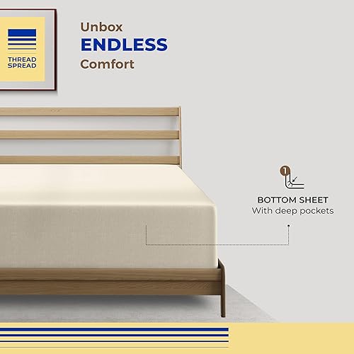 Miniatura 10 de THREAD SPREAD Sábana bajera de bolsillo profundo lujosamente suave, 100% algodón, la sábana bajera más suave de 600 hilos tamaño Queen solo con