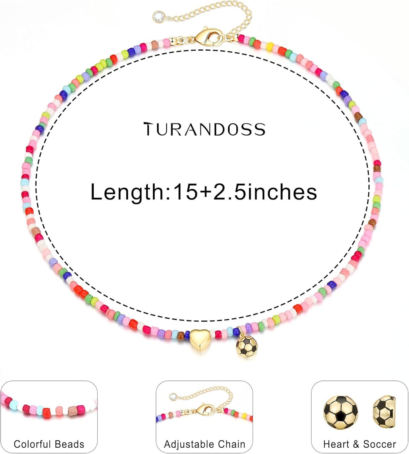 Turandoss Softball/Soccer/Volleyball/Basketball Necklace for Girls Women - Colorful Beaded Dainty Heart Pendant Necklaces for Women Her Kids Personalized Jewelry Gifts - Image 6