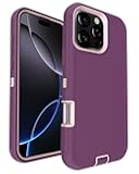 Aliruke for iPhone 16-Pro Case, 3-Layer 16ft Drop Protection, with Dustproof Port Cover, Full-Body Shockproof Heavy Duty Protective Phone Case for iPhone 16 Pro, Purple Red