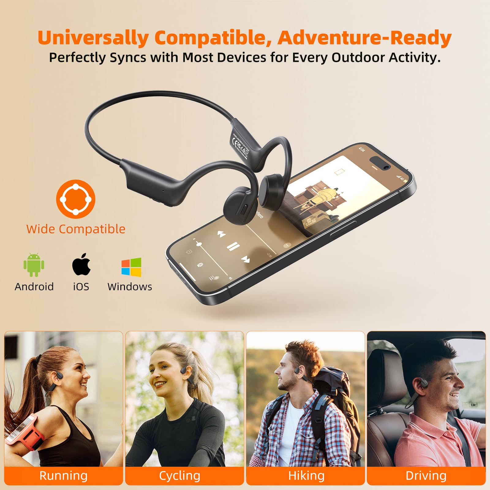 Casque Conduction Osseuse,Ergonomique Matériaux de la Peau,Écouteur Bluetooth Sport Fil IPX7 Waterproof and Sweatproof Adapté Course à Pied,Randonnée,Cyclisme,Salle de Sport,Charge Rapide
