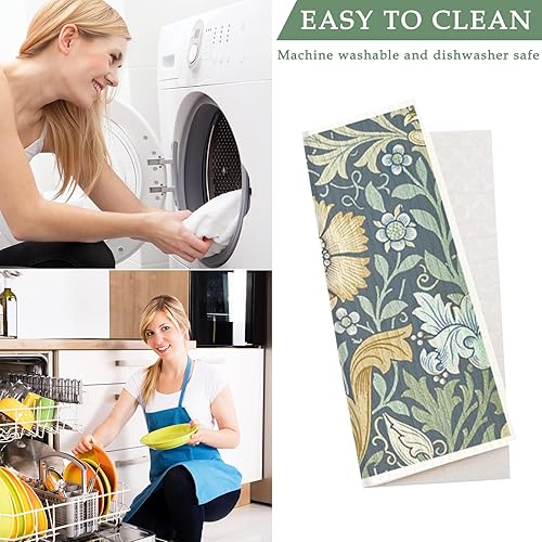 Miniatura 5 de AnyDesign - Paquete de 8 paños de cocina suecos con flores azules y verdes, reutilizables, lavables, de algodón, para la limpieza de fiestas en el