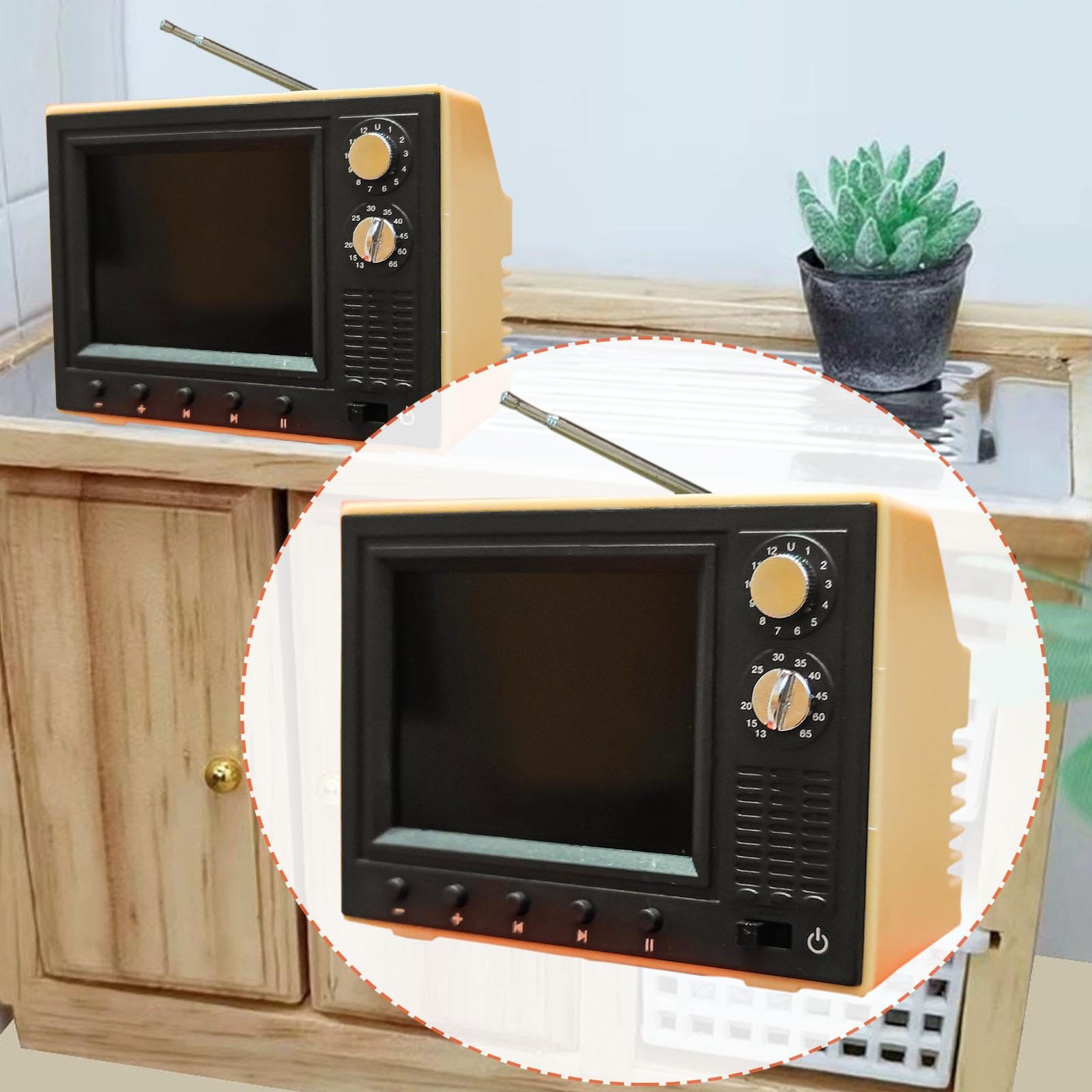 Puppenhaus Fernseher Im Maßstab 1:12, Winziger, Spielbarer Retro Fernseher für Mädchenpuppen, Geschenk, Puppenhausmöbel Zubehör, Miniaturfernseher, Gelb