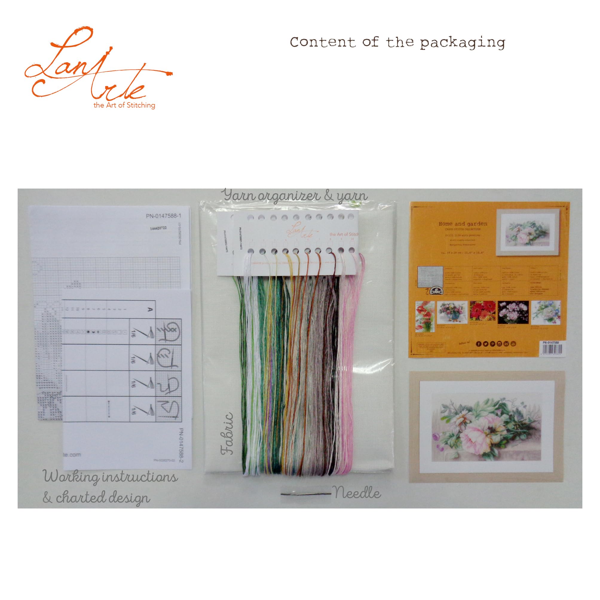 LANARTE Kits De Punto De Cruz Contado Completo Arte De Pared DIY Naturaleza Muerta con Flores Set Manualidades Adultos Set Decoracion Salon Creativo Regalo ca. 39 x 26 cm Cross Stitch