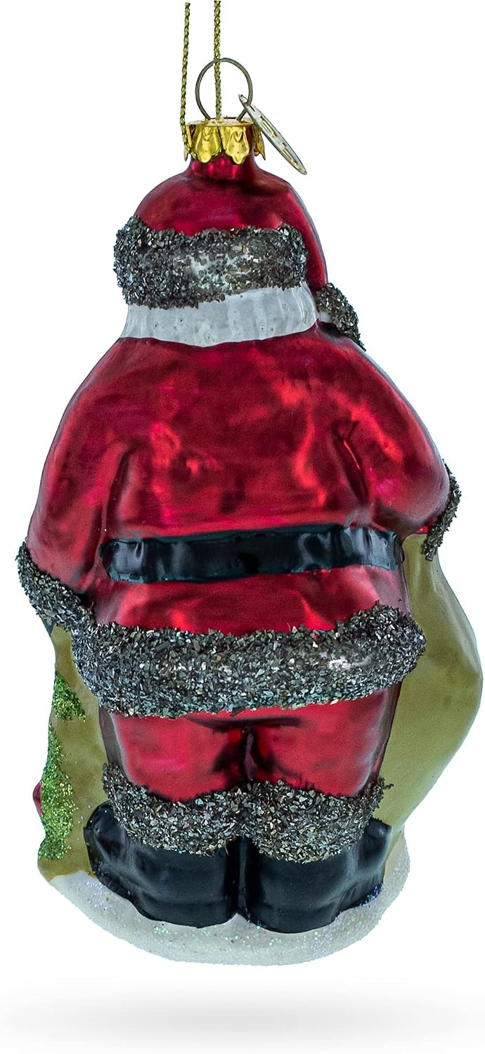 Santa with Toy Sack Glass Christmas Ornament
