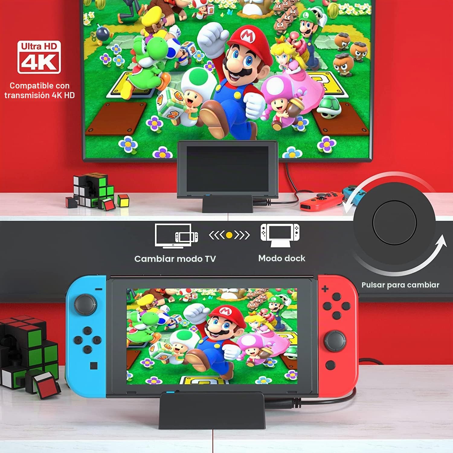 Dock Switch para Nintendo Switch/Switch OLED,Soporte de Carga portátil Adaptador de TV 4K HDMI Cargador de Repuesto con Puerto USB 3.0 Extra Compatible con el Modelo Oficial