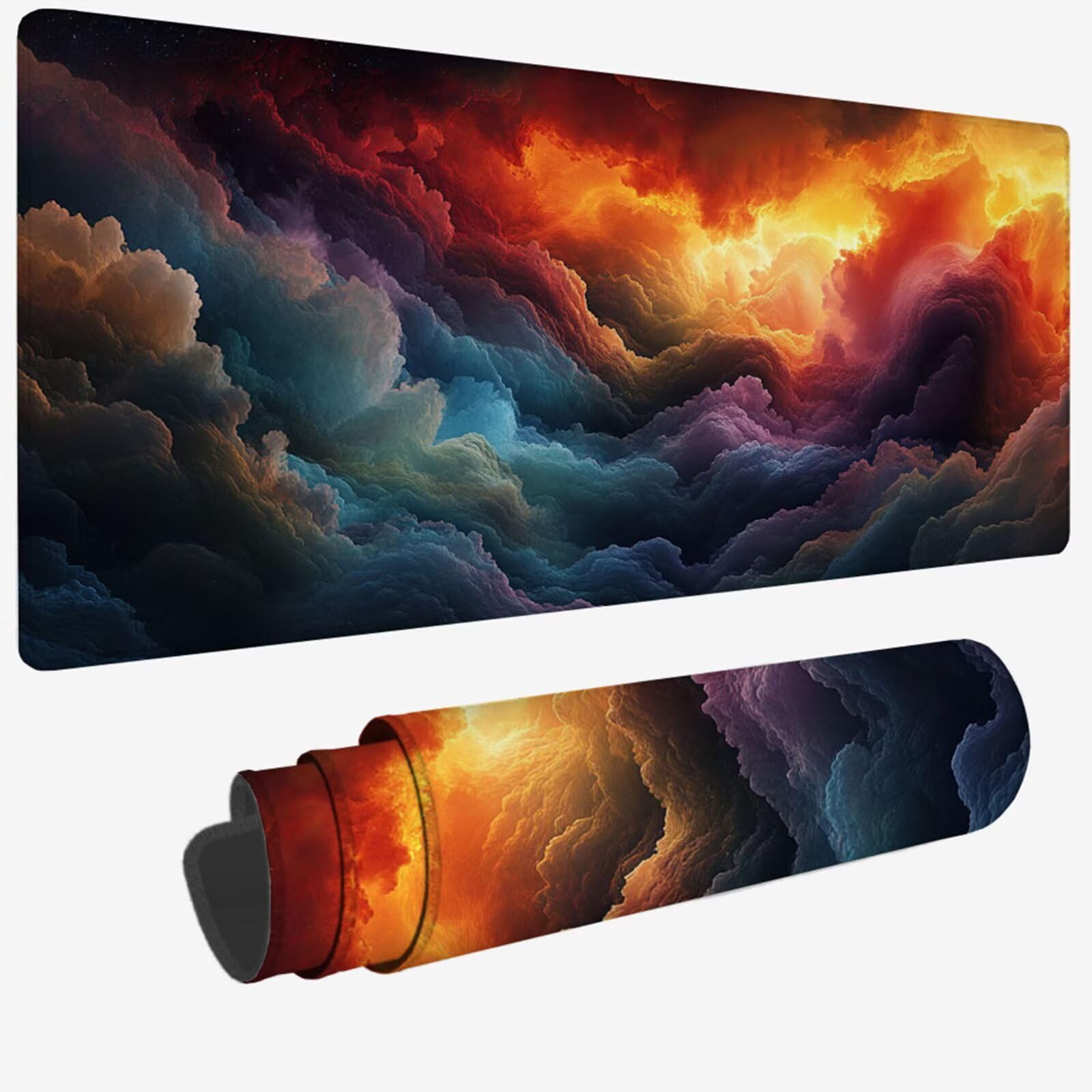 Podkładka pod mysz XXL 1500 x 800 x 3 mm, kolorowa duża podkładka pod mysz z wodoodporną i gumową antypoślizgową chmurą pod ręką biurko zszyte krawędzie, poprawia precyzję i szybkość dla gracza W-4